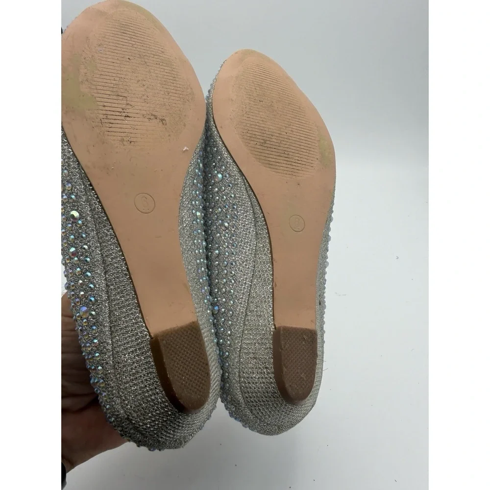 David's Bridal AJUSTIN10 Women's 6 Silver Rhinestone Peep Toe Flats.      1795